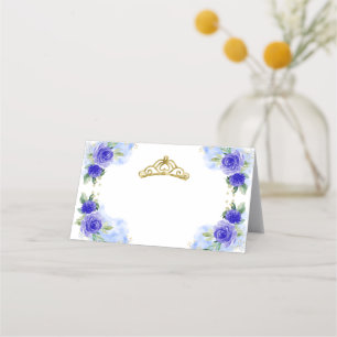 Carte De Placement Diadème Floral Bleu Quinceanera