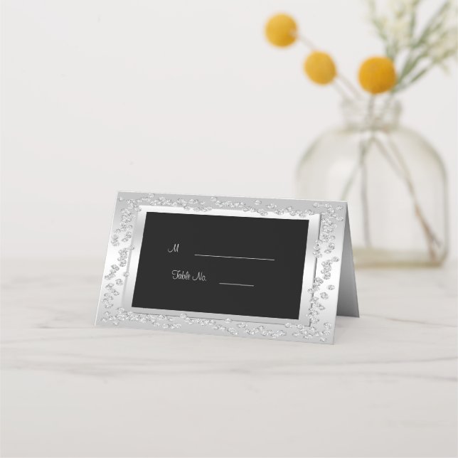 Carte De Placement Diamants d'argent élégant 60e Mariage (Devant)