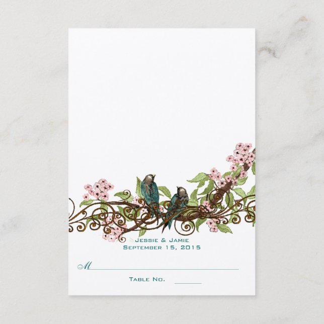 Carte de placement d'oiseaux vintage rose à plier  (Dos)