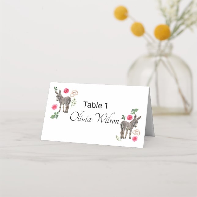 Carte De Placement Donkey Pink Floral Rustic Wedding (Devant)
