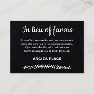 Carte De Placement Dons De Charité Noire En Lieu Et Place Des Faveurs