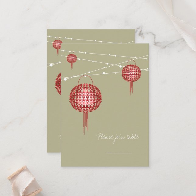 Carte De Placement Double Bonheur Red Lanterns Chic Mariage chinois (Devant/Arrière en situation)