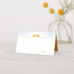 Carte De Placement Double Origami Orange Papier Grues Mariage asiatiq