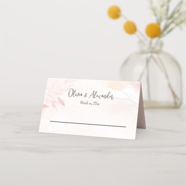 Carte De Placement Douces Aquarelles Roses Fleurs Mariage (Devant)