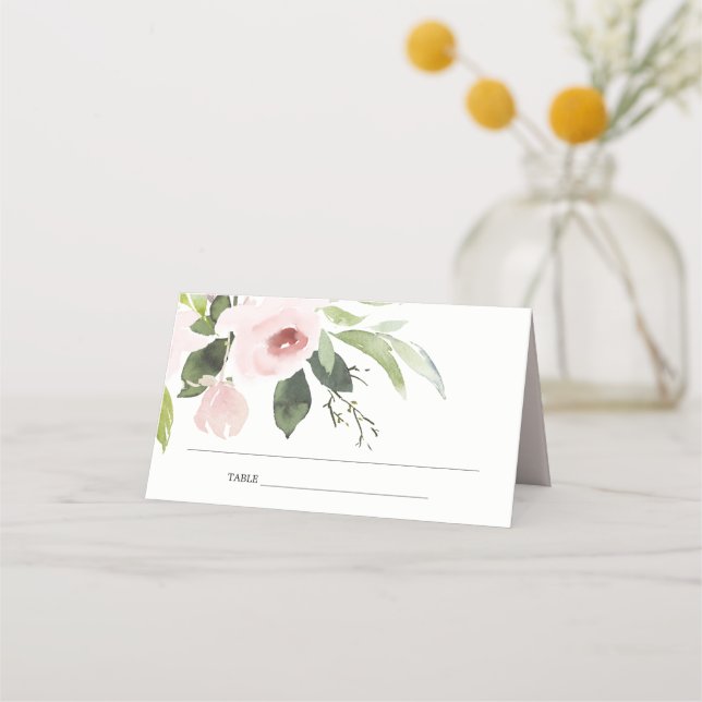 CARTE DE PLACEMENT DOUX ROSE PÂLE FLORAL FLEURI MARIAGE (Devant)