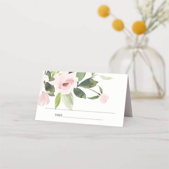 CARTE DE PLACEMENT DOUX ROSE PÂLE FLORAL FLEURI MARIAGE (Devant)