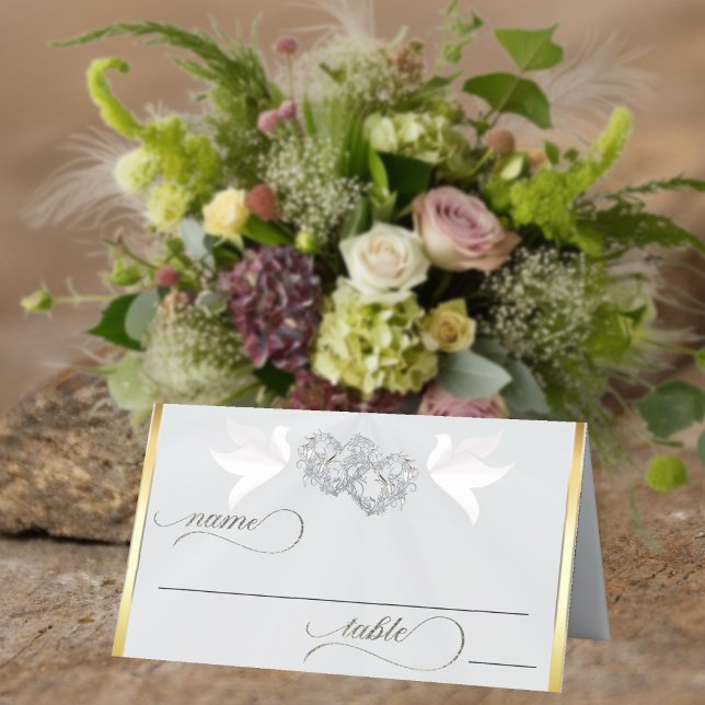 Carte De Placement Doves & Hearts - Argent/Blanc (Créateur téléchargé)