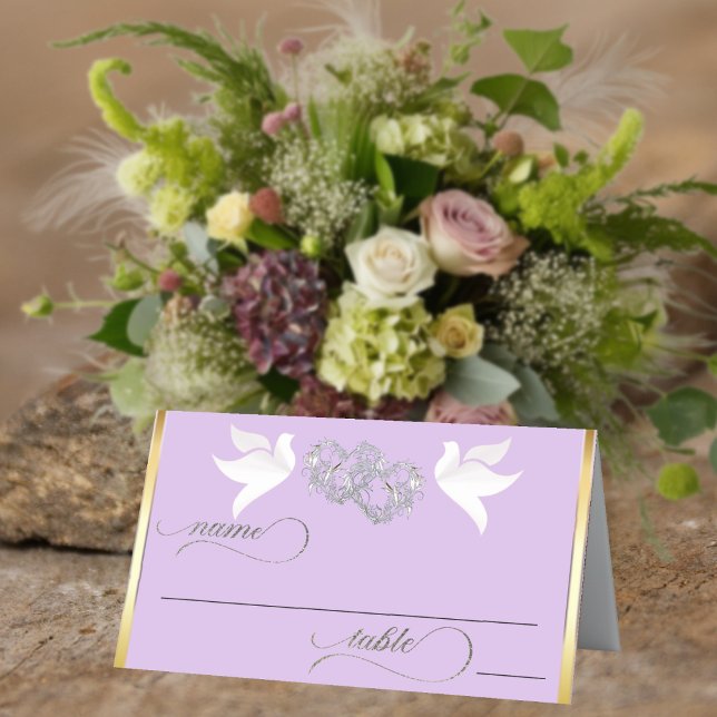Carte De Placement Doves & Hearts - Argent/Lavande (Créateur téléchargé)
