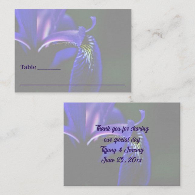 Carte De Placement Drapeau bleu Iris Fleur Mariage personnalisé (Devant / Derrière)