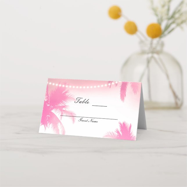 Carte De Placement Dreamy Palm Rose Trees & Lights Table Place (Dos)