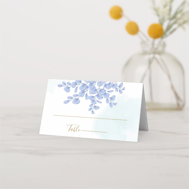 Carte De Placement Dusty Bleu Botanique Eucalyptus Mariage Feuille (Devant)