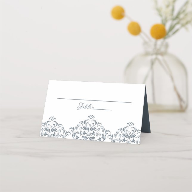Carte De Placement Dusty Blue Elegant Calligraphie Damask (Devant)