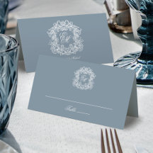 Dusty Blue Elegant Vintage Crest Monogram Wedding