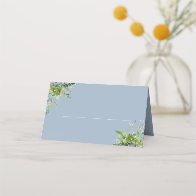 Carte De Placement Dusty Blue Floral Greenery Mariage élégant (Devant)