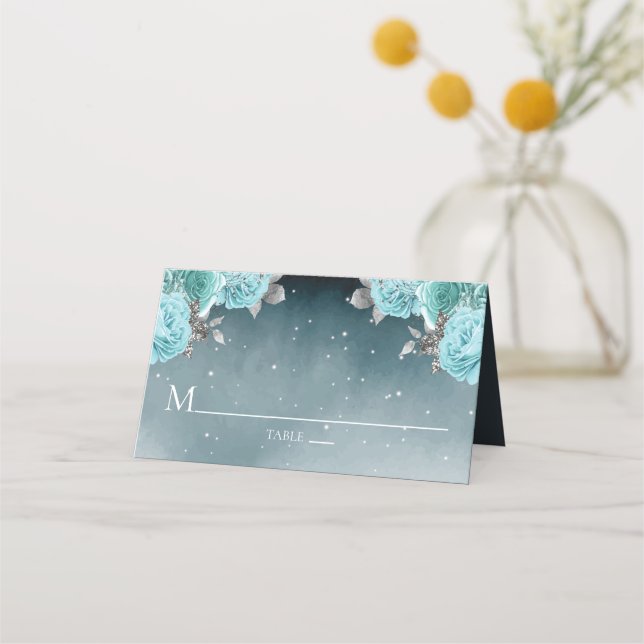 Carte De Placement Dusty Blue Floral Mariage (Devant)