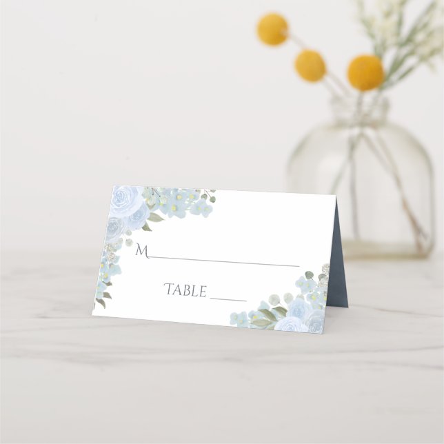 Carte De Placement Dusty Blue Floral Rustic Elégant Mariage Élégant É (Devant)