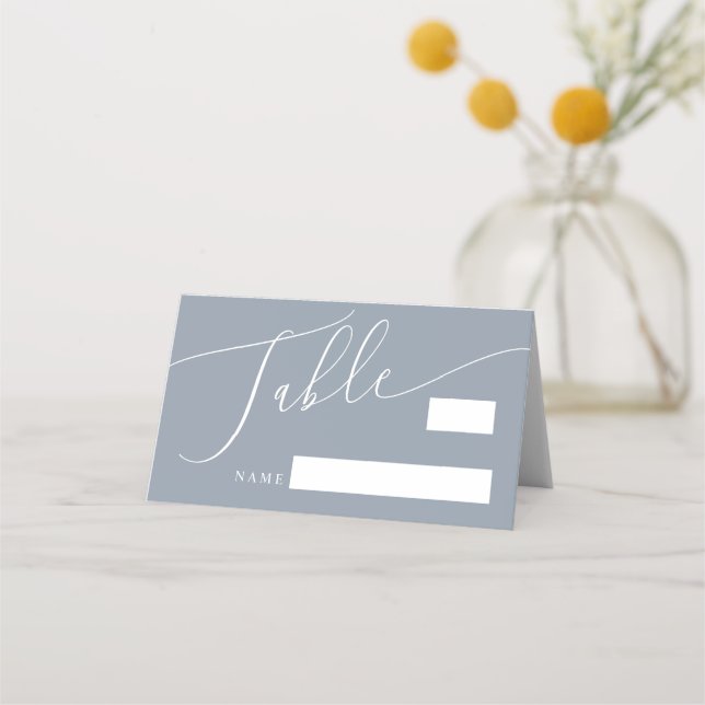 Carte De Placement Dusty Blue Minimal Mariage Numéro de table Place C (Devant)