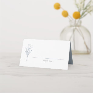 Carte De Placement Dusty Blue Minimalist Floral Bouquet Mariage