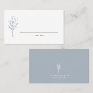 Carte De Placement Dusty Blue Minimalist Floral Bouquet Mariage