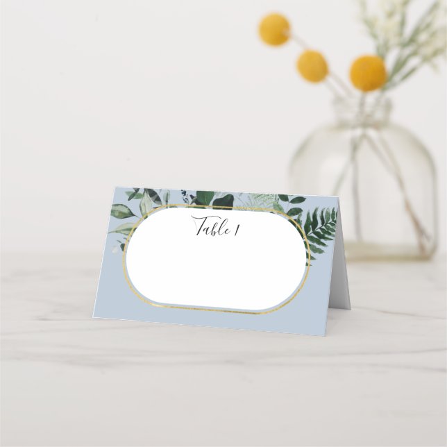 Carte De Placement Dusty Blue moderne aquarelle Feuilles botaniques (Devant)