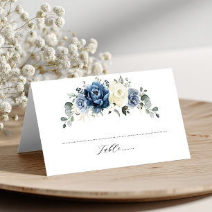 Carte De Placement Dusty Blue Navy Champagne Ivory Floral Mariage