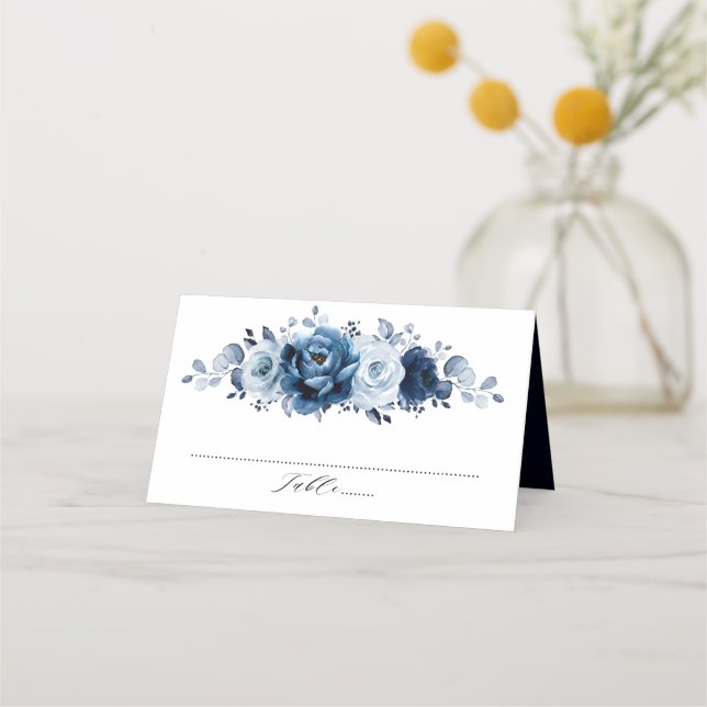 Carte De Placement Dusty Blue Slate Navy Floral Botanal Mariage (Devant)