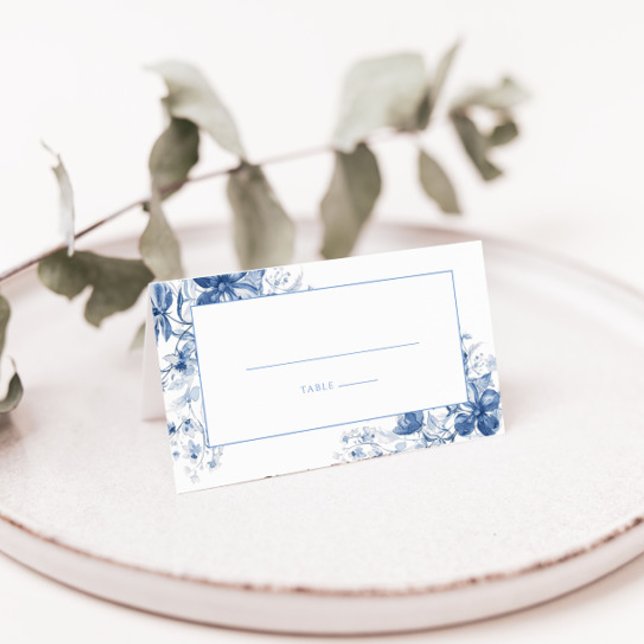 Carte De Placement Dusty Blue Toile Floral Folal Mariage Place Card (Créateur téléchargé)