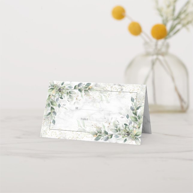 Carte De Placement Dusty Botanical Greenery Gold Marble Place Card (Devant)