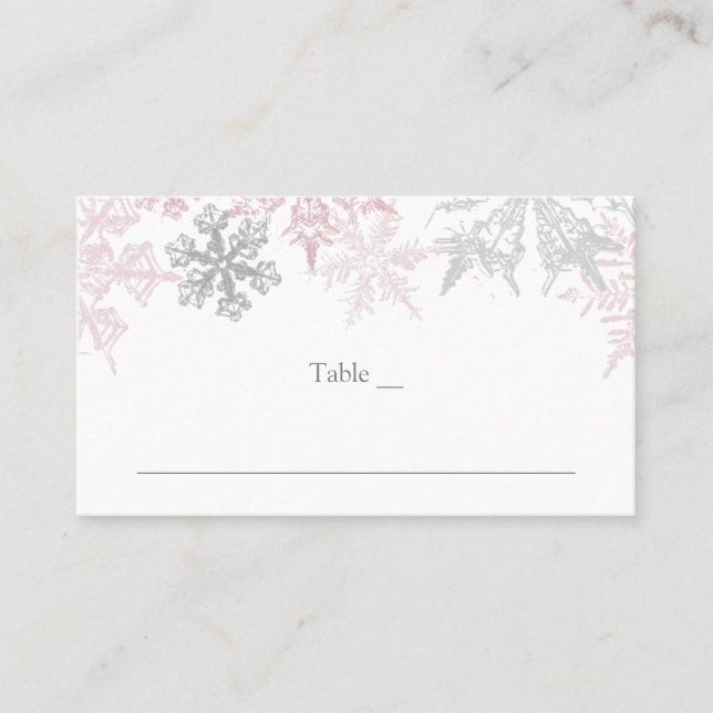 Carte De Placement Dusty Pink & Silver Snowflakes Mariage hivernal (Devant)