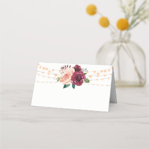 Carte De Placement Dusty Rose Bourgogne Floral String Mariage