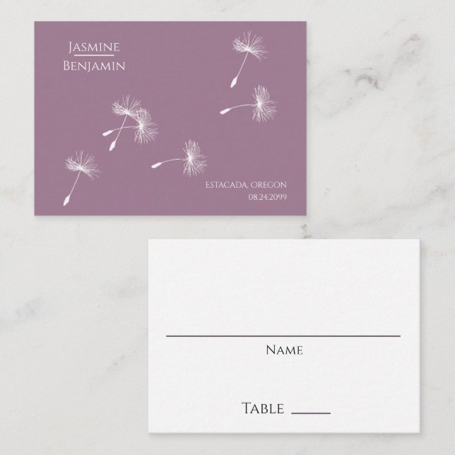 Carte De Placement Dusty Rose Mauve Dandelion Mariage de semences (Devant / Derrière)