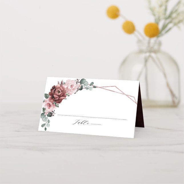 Carte De Placement Dusty rose Rose floral Mariage géométrique (Devant)