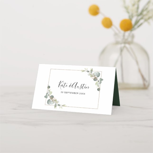 Carte De Placement Eau-couleur eucalyptus verdure table mariage (Dos)