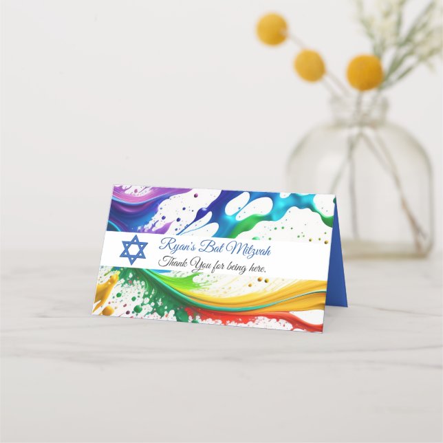 Carte De Placement Éclaboussure de peinture néon, étoile de David pou (Dos)