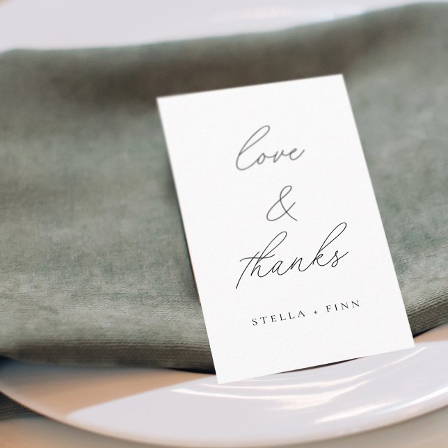 Carte De Placement Écriture Moderne Love & Thanks Mariage (Modern Script Love & Thanks Wedding Place Card)