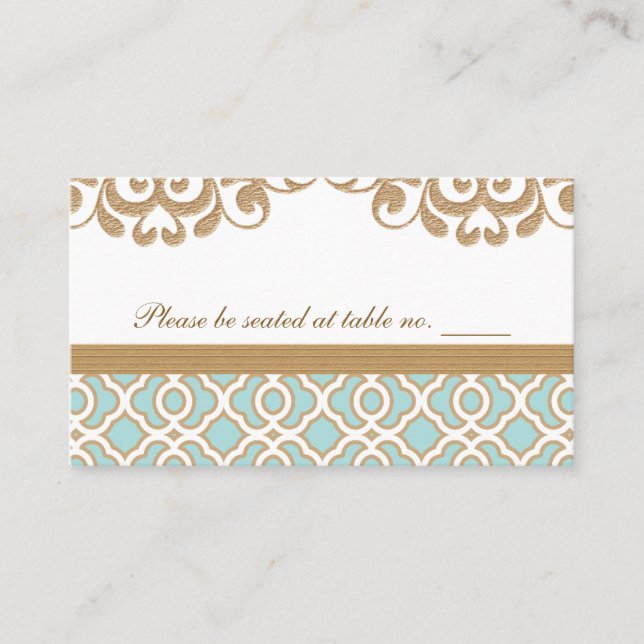 Carte De Placement Eggshell Blue Gold Mariage marocain Table Place (Devant)
