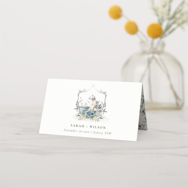 Carte De Placement Elégant Aqua Blue floral Mariage de la Crest Teapo (Devant)