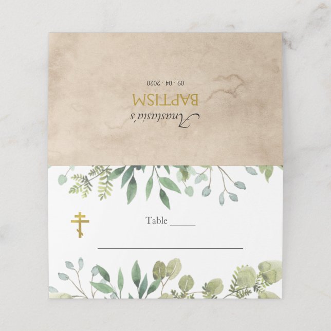 Carte De Placement Élégant baptême chrétien orthodoxe Feuille (Extérieur déplié)