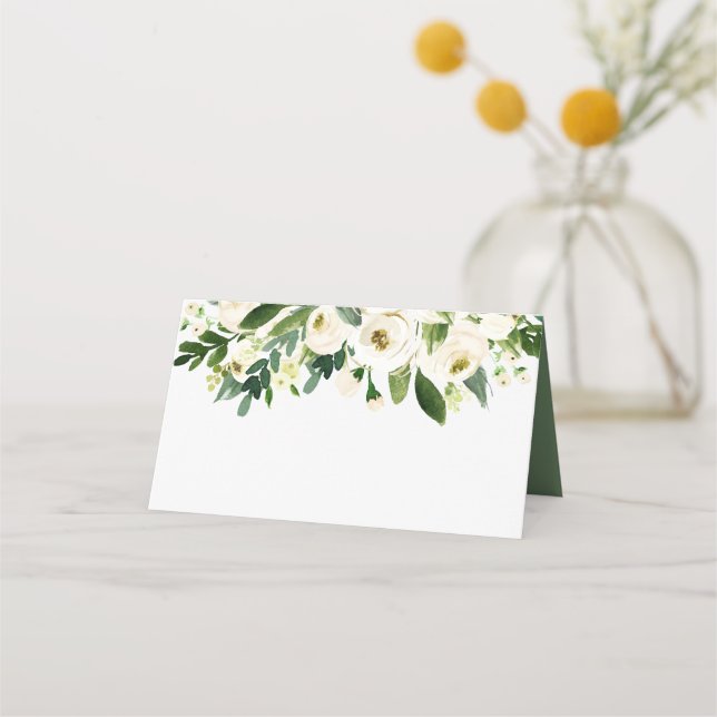 Carte De Placement Elégant blanc aquarelle Floral Blank Mariage (Devant)