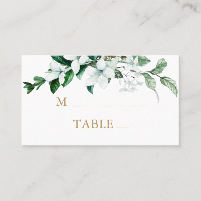 Carte De Placement Elégant blanc Aquarelle Floral Mariage (Devant)