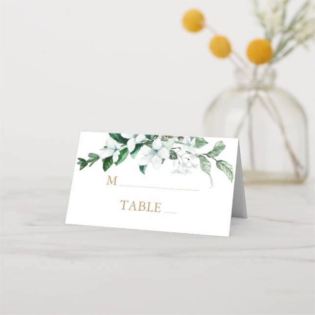 Carte De Placement Elégant blanc Aquarelle Floral Mariage (Devant)