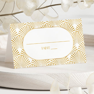 Carte De Placement Elégant Blanc Or Géométrique Mariage Art Déco