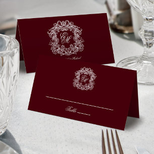 Carte De Placement Élégant Blason de Monogramme Vintage Bourgogne Mar