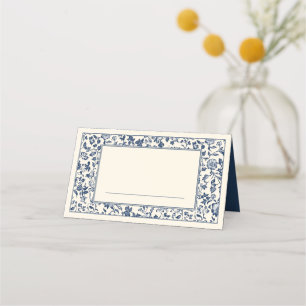 Carte De Placement Elégant bleu Floral style vintage Bordure Nom