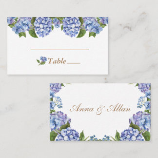 Carte De Placement Elégant bleu Hydrangea Floral Blanc Mariage