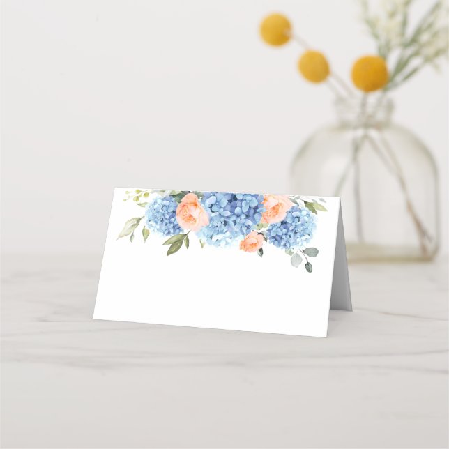 Carte De Placement Élégant bleu Hydrangea rose Roses (Devant)