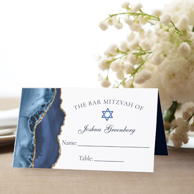 Carte De Placement Elégant bleu marine Gold Bar Mitzvah Place Card (Créateur téléchargé)