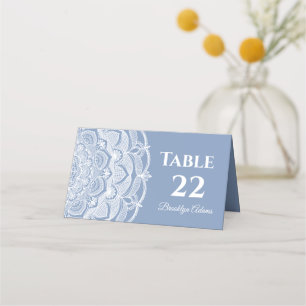 Carte De Placement Elégant bleu poussiéreux en dentelle blanche class