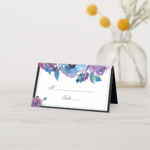 Carte De Placement Elégant bleu violet crépuscule Mariage floral tabl