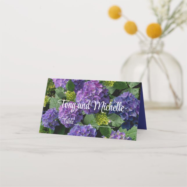 Carte De Placement Elégant bleu violet magenta vert hydrangée florale (Devant)